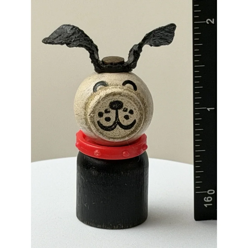 Fisher Price little people straight wood dog red line collar Vintage
